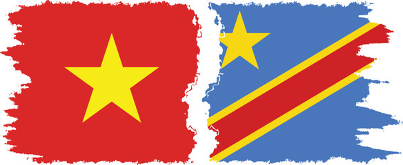 Congo - Kinshasa and Vietnam grunge flags connection vector
