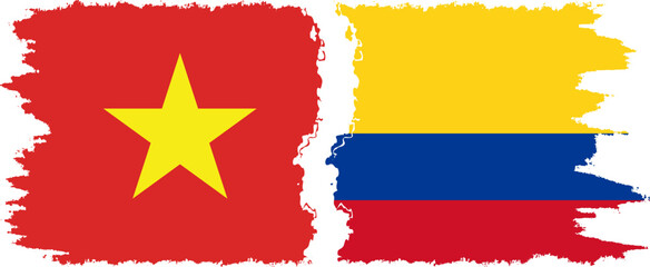 Colombia and Vietnam grunge flags connection vector