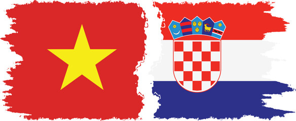 Croatia and Vietnam grunge flags connection vector