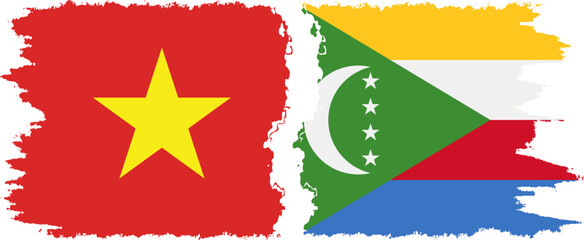 Comoros and Vietnam grunge flags connection vector