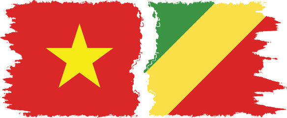 Congo-Brazzaville and Vietnam grunge flags connection vector