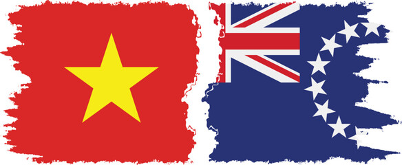 Cook Islands and Vietnam grunge flags connection vector