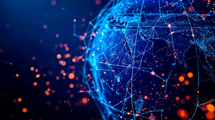 A dynamic image of a globe with lines connecting various points, symbolizing global user base internet.