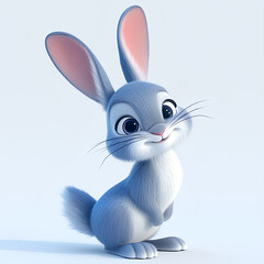 Obraz premium Adorable Gray Bunny, Curious Expression, Sitting Pose, Isolated on Blue Background