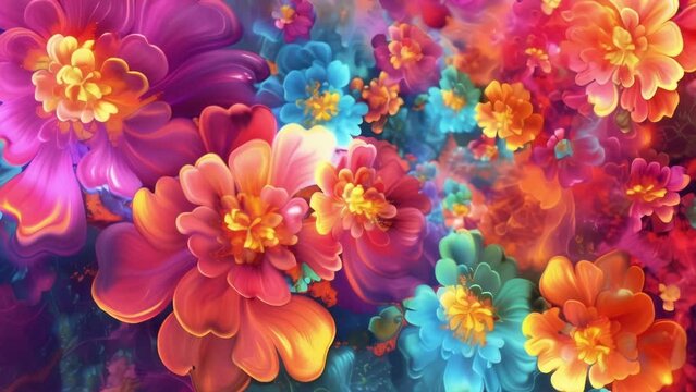 A dazzling display of vibrant flowers exploding into a myriad of colors.