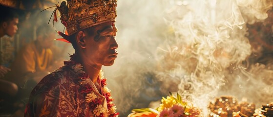 Man in traditional costume at a Balinese - obrazy, fototapety, plakaty