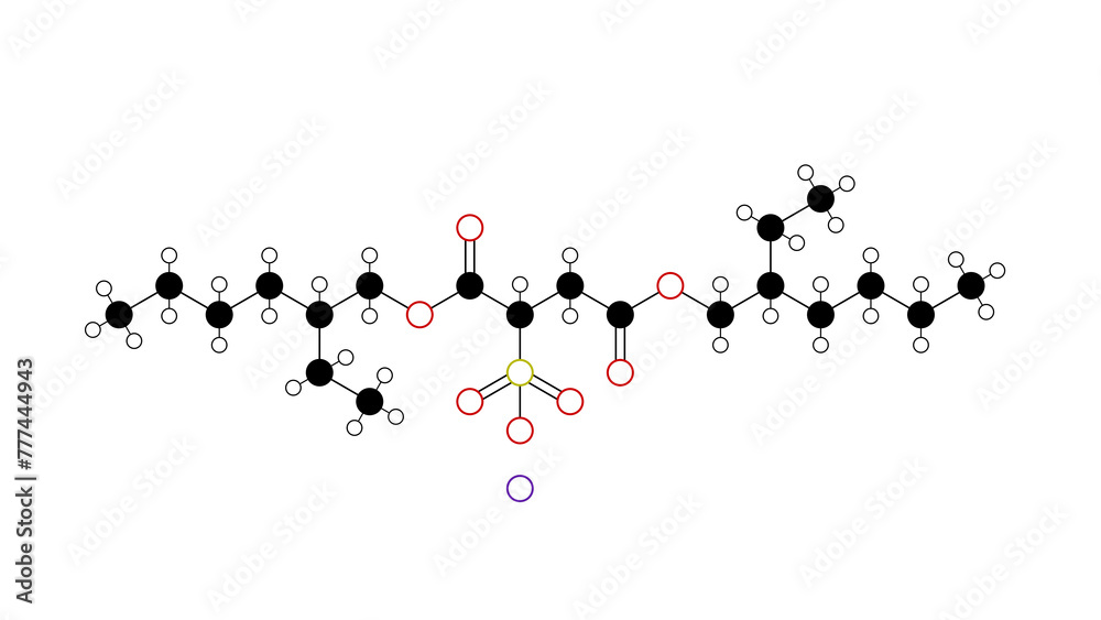 Wall mural docusate sodium molecule, structural chemical formula, ball-and-stick model, isolated image organic sodium salt