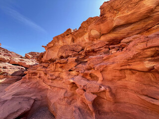 Colored canyon with red rocks. Egypt, desert, the Sinai Peninsula, Nuweiba, Dahab.