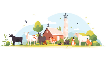Obraz na płótnie Canvas Organic farming concept with animals 2d flat cartoo