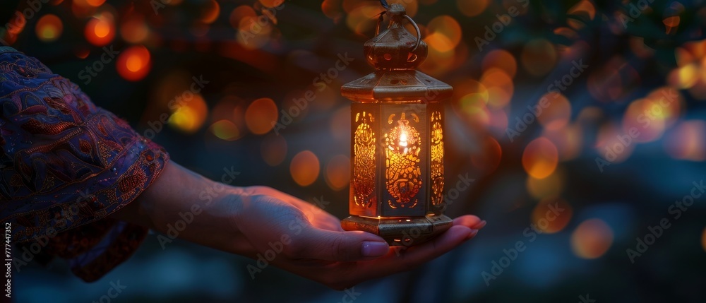 Wall mural A hand holding a lantern during the Diwali festival