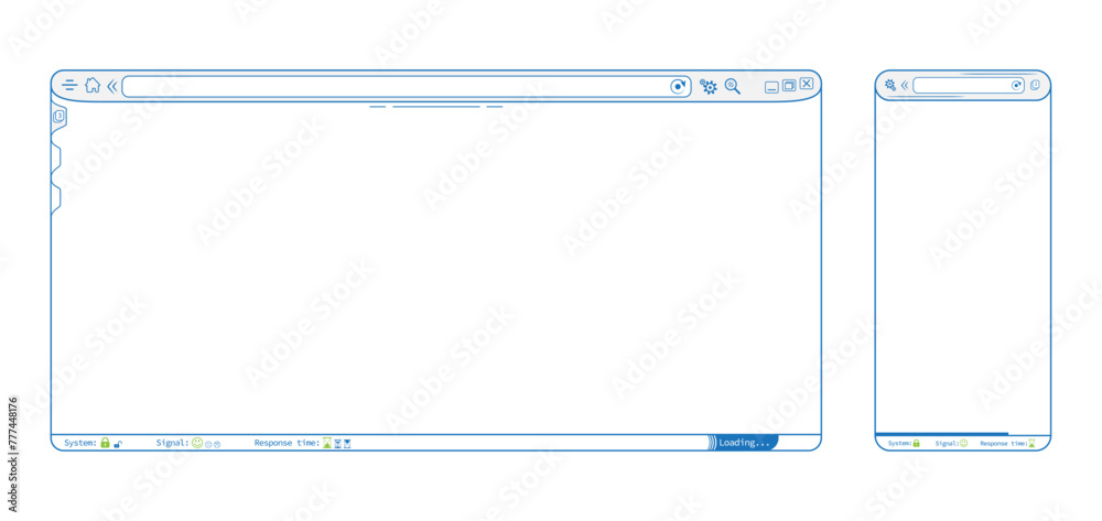 Wall mural blue internet browser phone app webpage, blank website template vector design. editable lines web br