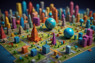 Colorful miniature city model closeup	