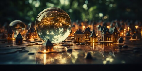 Mini Town with Glass Globes Generative AI - obrazy, fototapety, plakaty