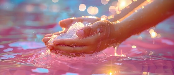 Child washes hands with soap to prevent spread of germs at home. Concept Hand Hygiene, Child Care, Preventing Germs, Healthy Habits, Family Health