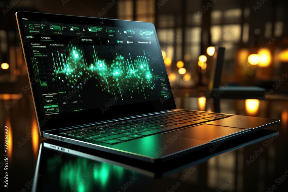 Poster laptop computer placed on table generative ai