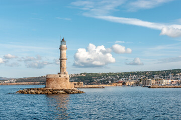 Fototapeta premium View of the old lighthouse in Chania, Crete, Greece.