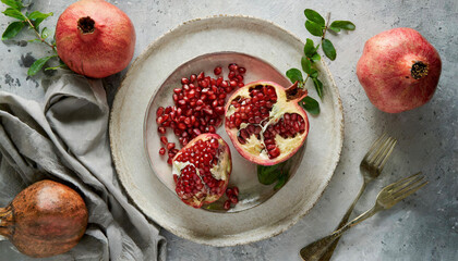 red pomegranate and grains in plate