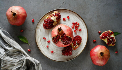 red pomegranate and grains in plate