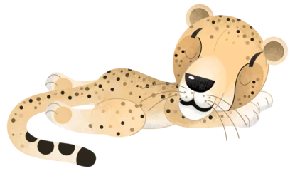 Fototapete cartoon scene with cheetah cat animal theme isolated on white background illustration for children © agaes8080