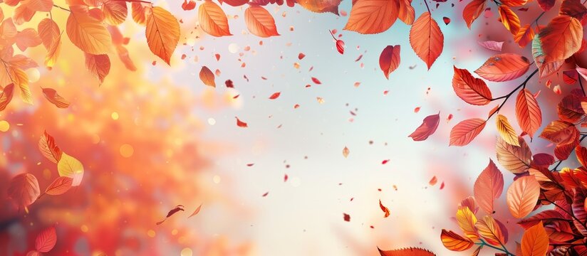 Beautiful orange and yellow autumn leaves banner background. fallen maple leaves