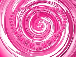 Heart of flowers of pink roses and vortex - occasional and decorative composition with effect of movement, space and depth. Topics: graphic, wallpaper, card, symbol, love, blooming, for occasions