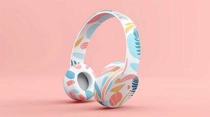 Fashion headphones mockup with stylish patterns and designer branding.