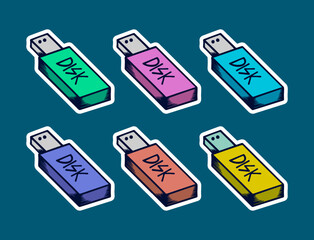 Flashdisk Doodle Sticker Illustration with Retro Style