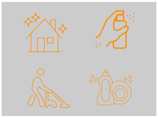 General or regular cleanup. Commercial cleaning company. Copy space. Empty place for text or logo,Simple Set of Cleaning Related Vector Line Icons. Contains such Icons as Spray, Dust, Clean Surface, S