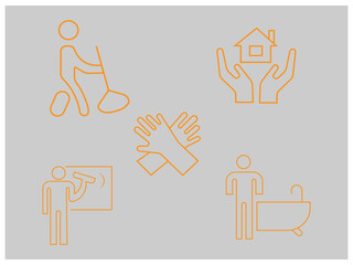 General or regular cleanup. Commercial cleaning company. Copy space. Empty place for text or logo,Simple Set of Cleaning Related Vector Line Icons. Contains such Icons as Spray, Dust, Clean Surface, S