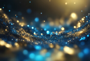 Background of abstract glitter lights. blue, gold and black.