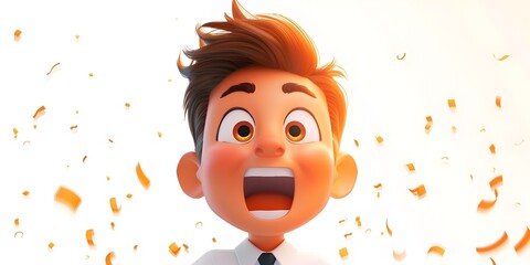 A businessman character with a wide eyed surprised expression appearing to react to a new unexpected opportunity - obrazy, fototapety, plakaty
