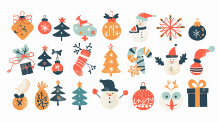 Hand draw abstract Christmas icon. Santa claus. Gifts. Snow.