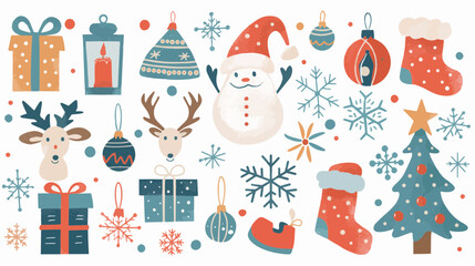 Fototapeta na wymiar Hand draw abstract Christmas icon. Santa claus. Gifts. Snow.