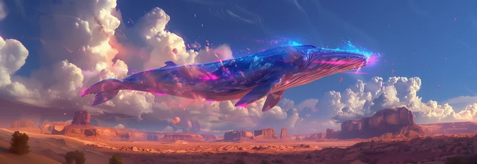 Zelfklevend Fotobehang A whale over a desert, landscape in the style of futuristic surrealism © Sunny 5