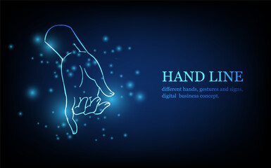 Human hand line, different hands, gestures and signs, digital business concept, futuristic digital innovation background vector illustration.
