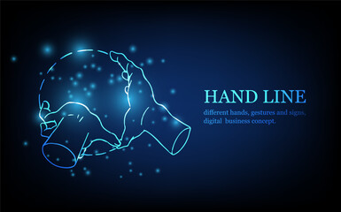 Human hand line, different hands, gestures and signs, digital business concept, futuristic digital innovation background vector illustration.