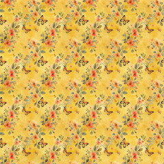 Seamless pattern with butterflies and flowers, AI generated