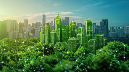 Green city technology shifting towards sustainable alteration concept by clean energy , recycling and zero waste management to reduce pollution generation. - obrazy, fototapety, plakaty