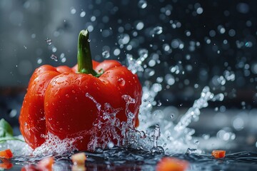 A red pepper is in a pool of water - Powered by Adobe