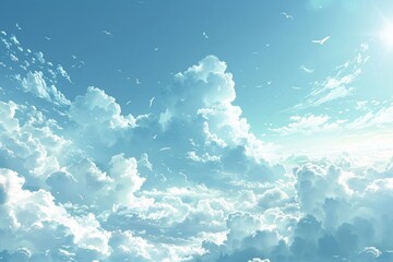 The anime-style illustration of a beautiful rainbow spanning across the blue sky. - obrazy, fototapety, plakaty