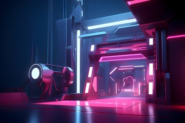 Low Poly Futuristic Neon Rendering: Radiant Metropolis of Abstract Polygons