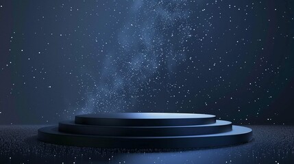 Midnight blue podium mockup with a celestial theme and twinkling stars.
