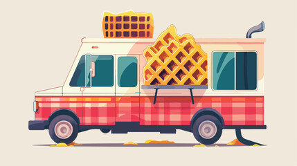 Waffle food truck vector design 2d flat cartoon vac