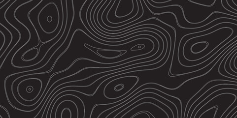 Modern Topographic map terrain texture and landscape grid abstract vector background. Contour lines. Dark seamless design, elegant tileable isolines pattern. Blank Detailed topographic patter line map