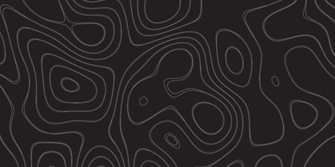Modern Topographic map terrain texture and landscape grid abstract vector background. Contour lines. Dark seamless design, elegant tileable isolines pattern. Blank Detailed topographic patter line map