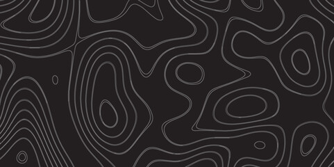 Modern Topographic map terrain texture and landscape grid abstract vector background. Contour lines. Dark seamless design, elegant tileable isolines pattern. Blank Detailed topographic patter line map