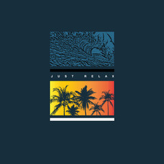 Just relax Summer beach palm tree waves poster design