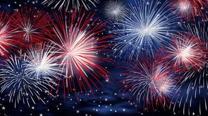 Fototapeta premium American independent day for banner, torch, firework flag, luxury ,HAPPY NEW YEAR ,holiday background banner panorama long greeting card - Colorful firework fireworks and sparkling