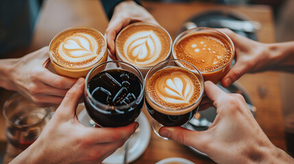Coffee cup collection, Three young women enjoy coffee at a coffee shop, Diversity Women Socialize Unity Together Concept, friends having fun a coffee together, Generative Ai - obrazy, fototapety, plakaty