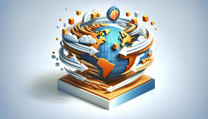 3d flat icon as Cross Border Collaboration Illustrating partnerships that transcend national boundaries. in Global Business  theme with isolated white background ,Full depth of field, high quality ,in